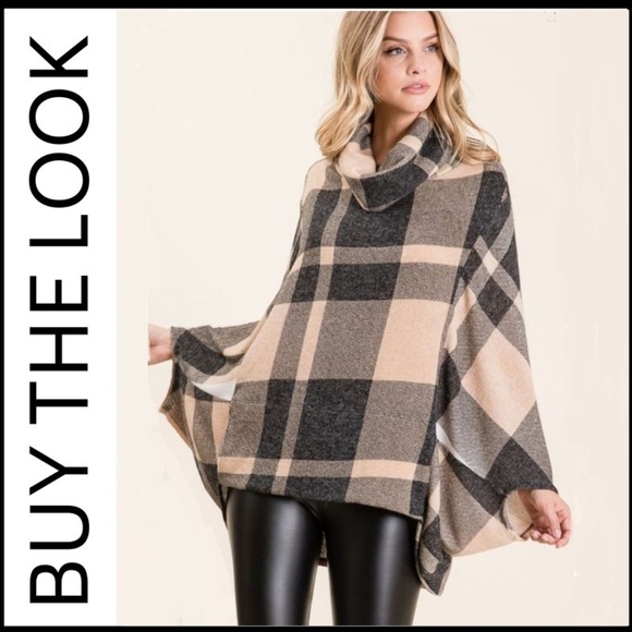 Glam Girl Fashion Sweaters - NWT Plaid Cowl Neck Poncho w/Kangaroo Pocket